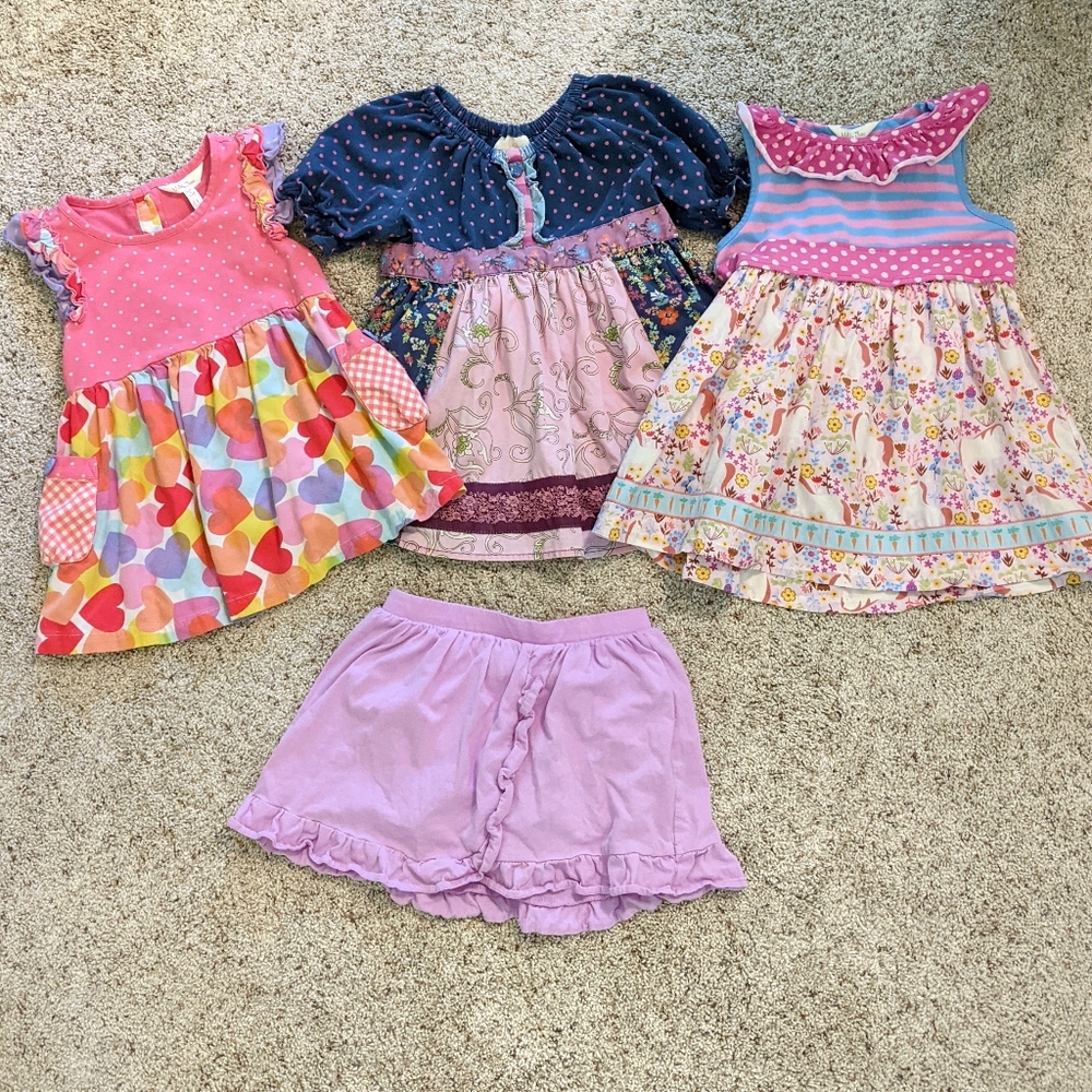 Matilda Jane Girls Tops Lot and Ruffle Skirt Hearts Unicorn Floral Polka Dot - Picture 1 of 7